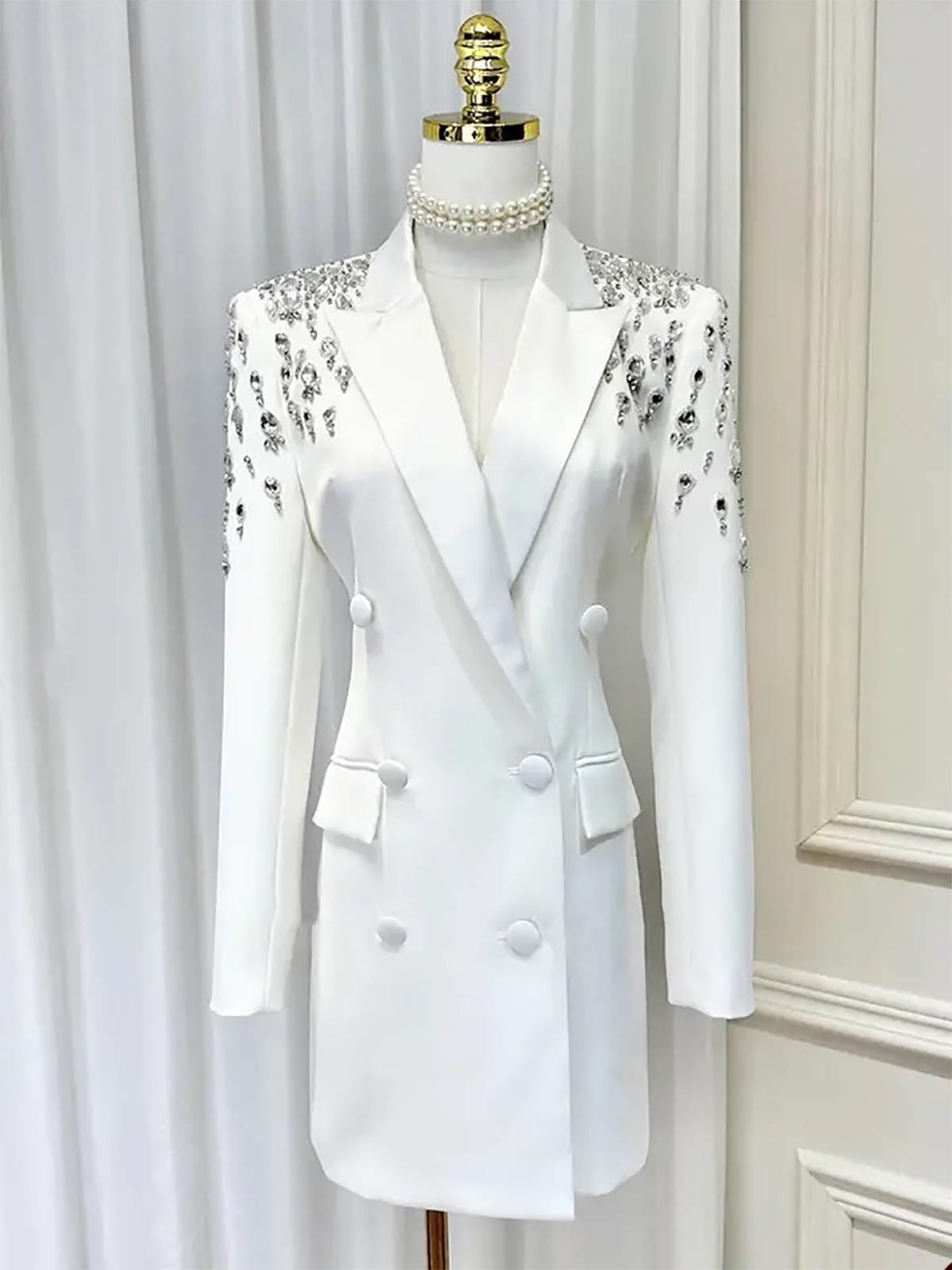Designer Mother Of The Bride Suits Double Breasted Rhinestone Long Blazer Ladies Outfits Party Birthday Prom Blazer One Piece Set Wedding Party