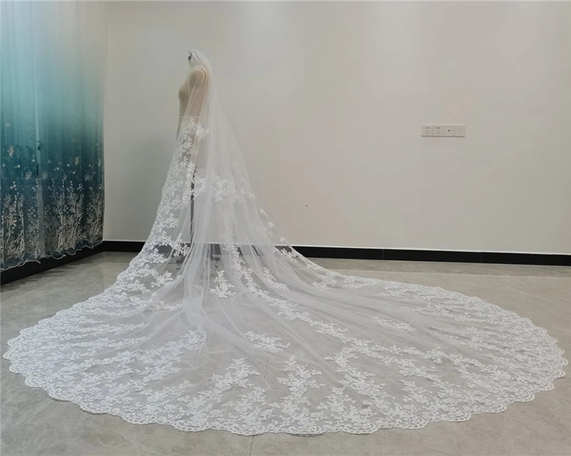 Pattern Cathedral Length Bridal Veil Lace Veil Wide Veil 1-Layer Wedding Veil Metal Comb Realistic Po 241115