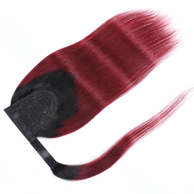 Peruvian Human Hair Silky Straight Hook& Loop Magic Ponytail 10-26inch Natural Color 2# 4# P4/27 Piano Color