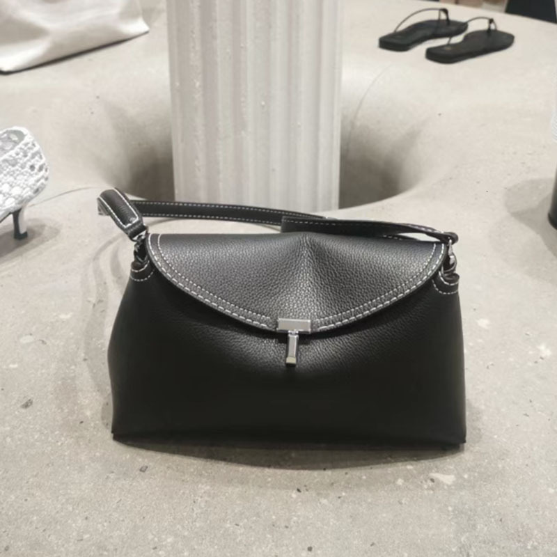Niche design women's cowhide flip handbag T-lock buckle large capacity shoulder crossbody bag