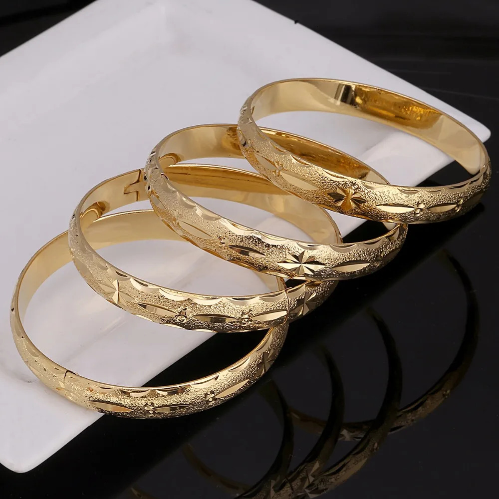 24k Gold Bangle for Women Gold Dubai Bride Wedding Ethiopian Bracelet Africa Bangle Arab Jewelry Gold Charm Bracelet 241115