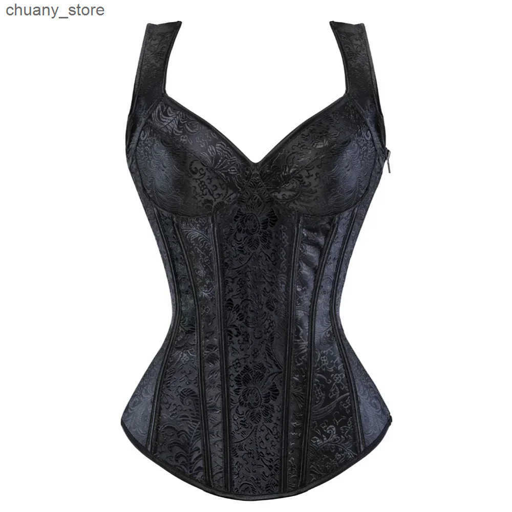 Belts Vintage Jacquard Corset Top With Straps Bra Cup Push Up Women Corsets Lace-Up Sexy Overbust Gothic Steampunk Bustiers Vest L240910