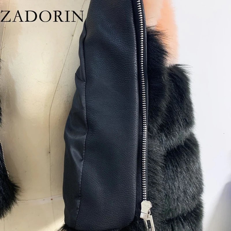 ZADORIN Fashion Cropped Furry Faux Fur Coat Women Short Mixed Color Long Sleeve Front Zipper Faux Fur Jacket Crop Coat 241115