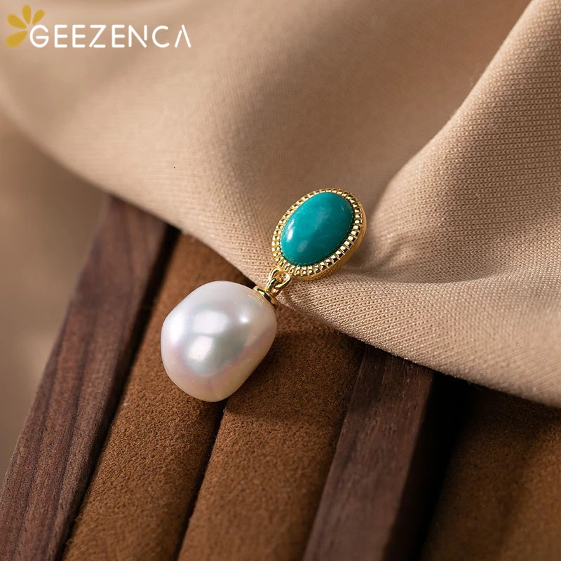 925 sterling silver Baroque pearl turquoise gold-plated jewelry set with earrings pendant necklace ring simple and fashionable womens gift 241115