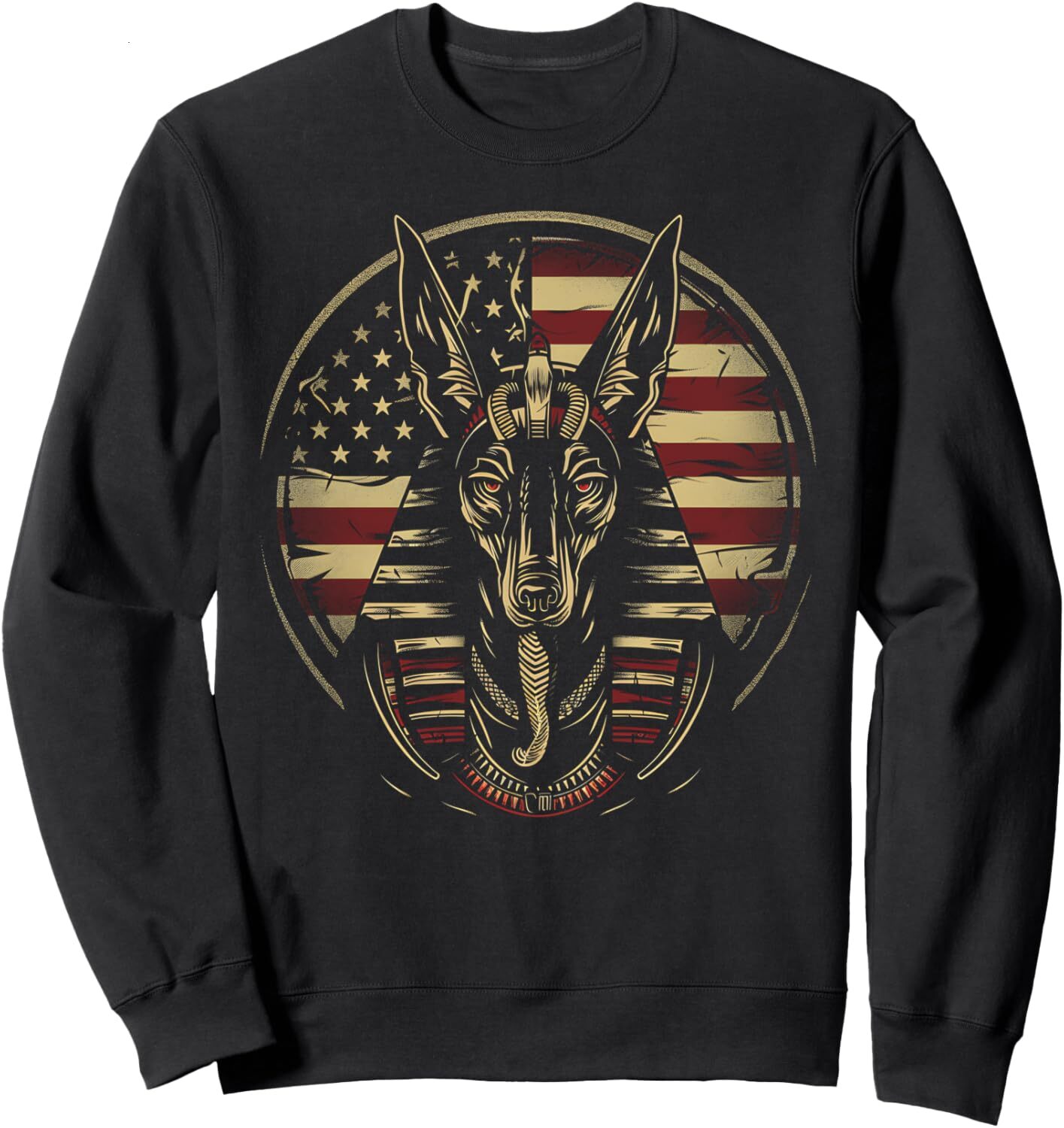 Long Sleeve Shirts for Men sweatshirt Anubis Egyptian God Ancient Egypt Mythology USA Flag Graphic Sweatshirt T shirt Tee Streetwear Casual tops cloth