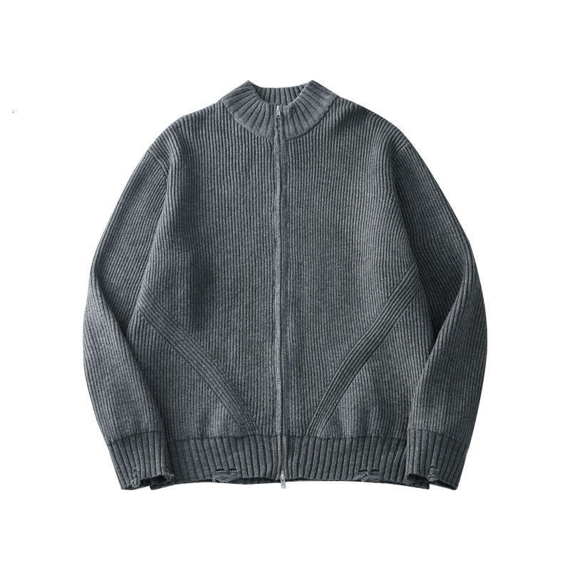 APO Wear | Autumn And Winter New Knitted Open Coat Men's Trendy Brand Lazy Style Loose Zipper Piercing Sweater