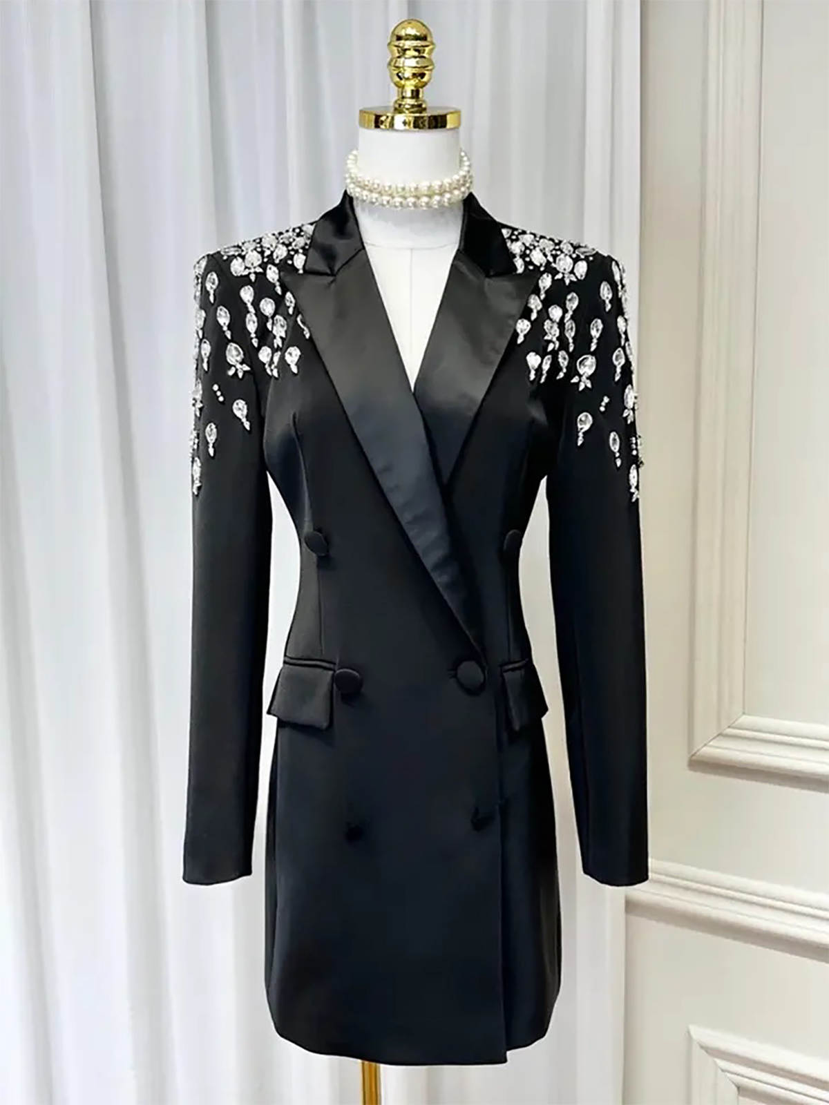 Designer Mother Of The Bride Suits Double Breasted Rhinestone Long Blazer Ladies Outfits Party Birthday Prom Blazer One Piece Set Wedding Party