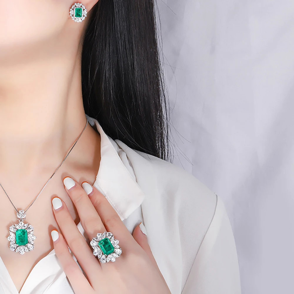 100% 925 Silver Wedding Exquisite Jewelry Set suitable for womens retro jade gemstones high carbon diamond rings pendant necklaces earrings 241115