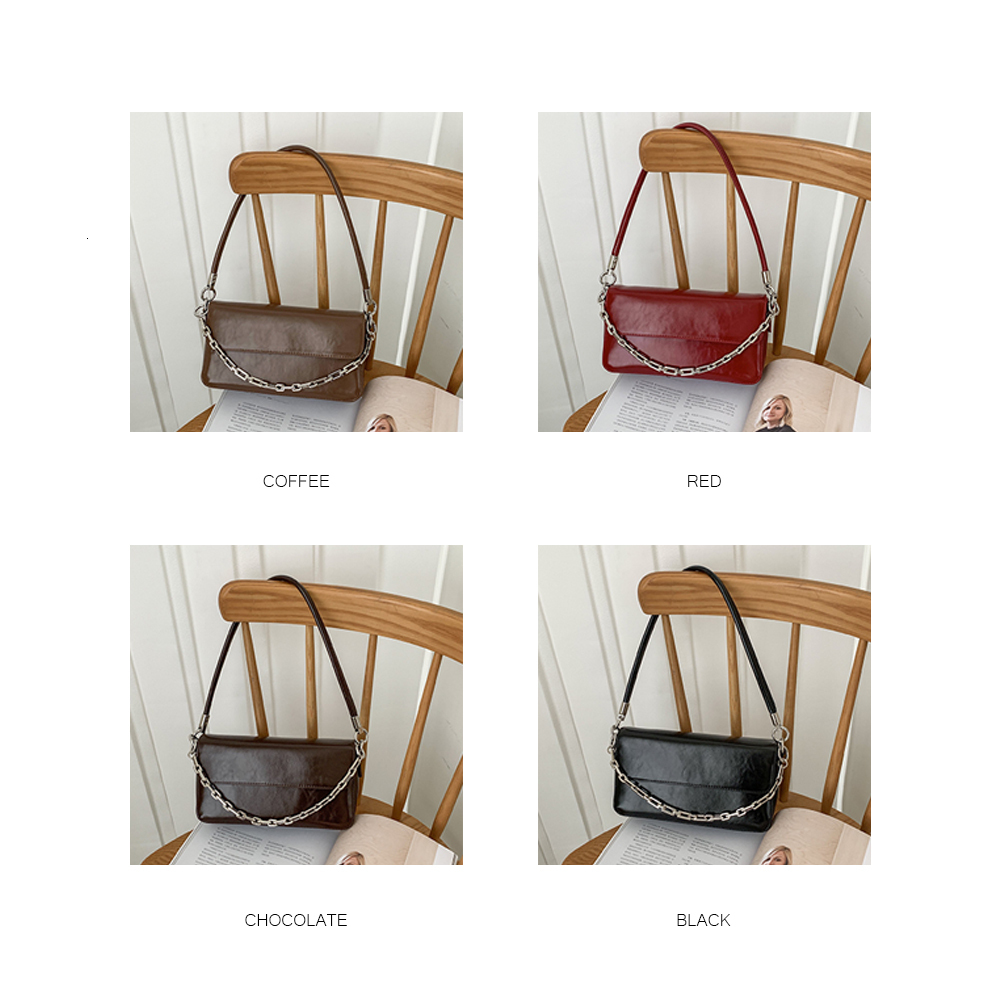 Handbag For Women Chain Retro Soft Leather Underarm Armpit Bags Solid Color Ladies Shoulder Bag dddmymoon