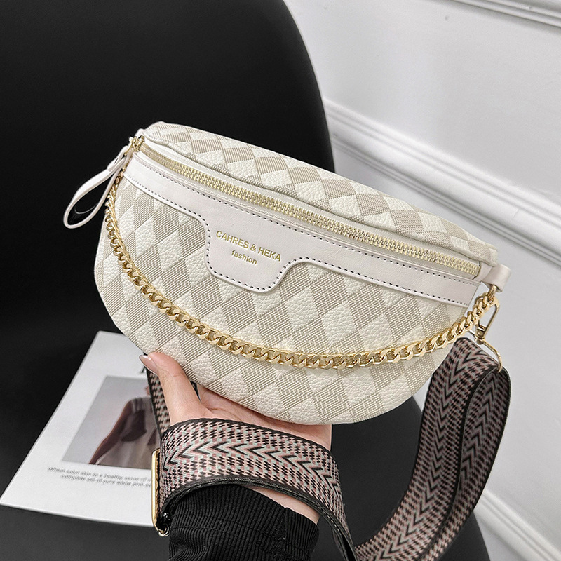 Checkerboard Plaid Pattern Fanny Packs For Women Fashionable Chain Waist Bag Female Waist Pack Ladies Wide Strap Crossbody Bag 220812