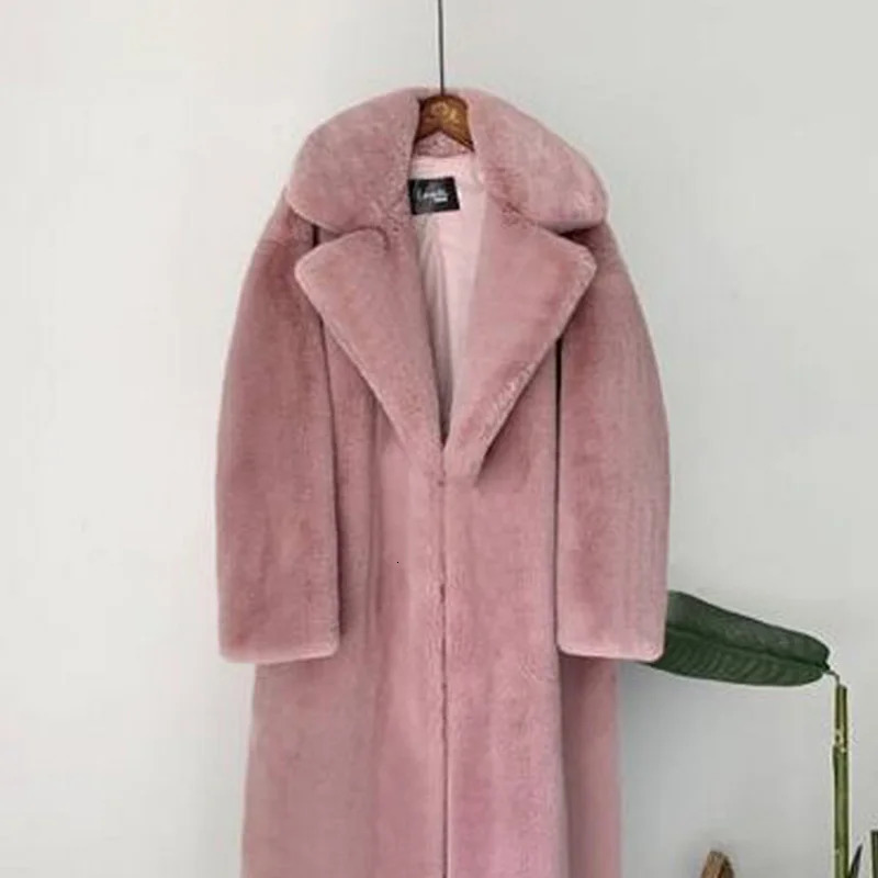 2023 Female Winter Plush Thick Warm Loose Women Faux Rabbit Fur Coat Loose Lapel Fur Coat 241115