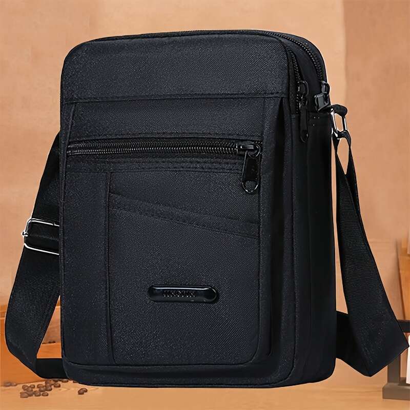 Men's casual nylon bag waterproof crossbody adjustable shoulder strap, daily commuting messenger contrasting sequin details - durable small bag, 