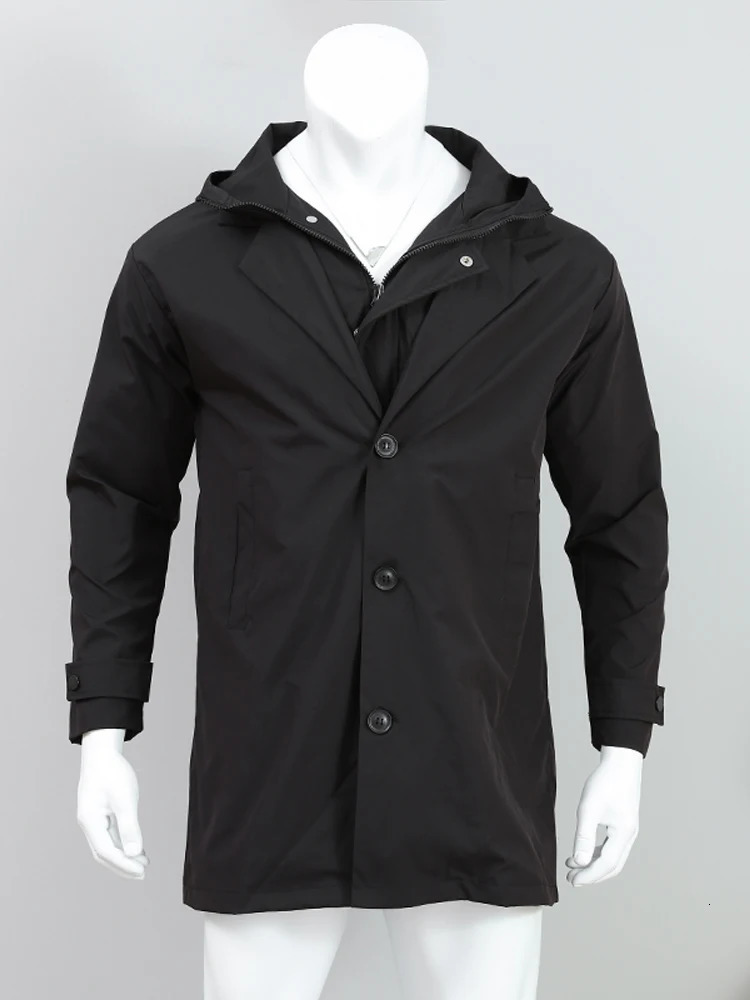 Fashionable solid windproof long trench jacket mens casual loose oversized highquality autumn street warm 241115