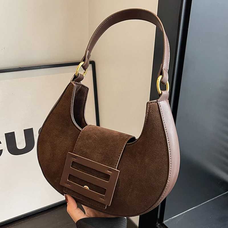 Single-shoulder bag Burgundy High-end Underarm Bag 2024 Autumn/Winter Wens Matte Suede PU Splicing Elegant Crossbody Bags Texture Handbag Z241115