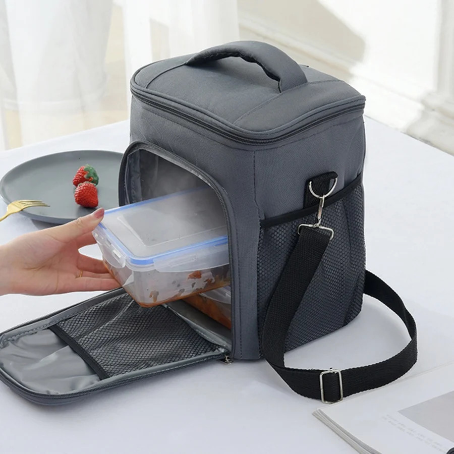 2025 new ISKYBOB Men Reusable Lunch Box With Adjustable Shoulder Strap Outdoor Oxford Cloth Large Capacity Insulation Bag 240415 zhanyishengli