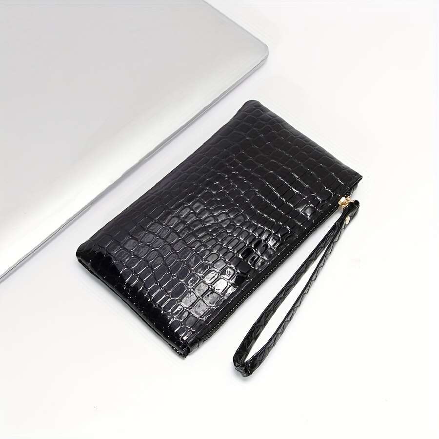 Women Crocodile Pattern Clutch, Stylish Wristlet Handbag Bag, Elegant Mobile Phone Coin Purse