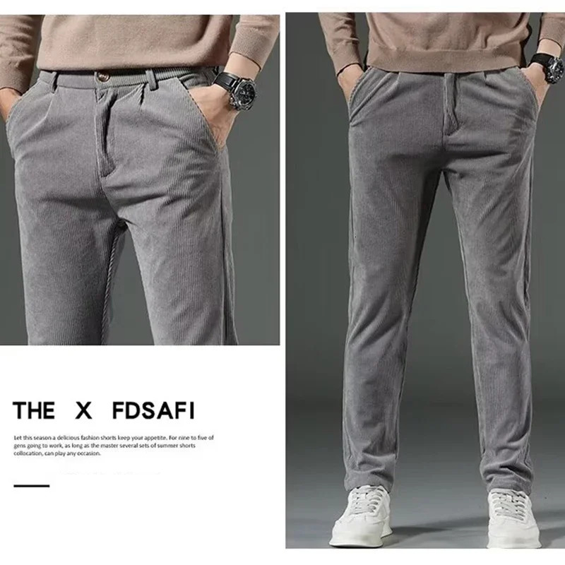 Mens elastic Corduroy solid casual pants a fashionable paradigm highquality Trouser plush warm winter selling mens 241115