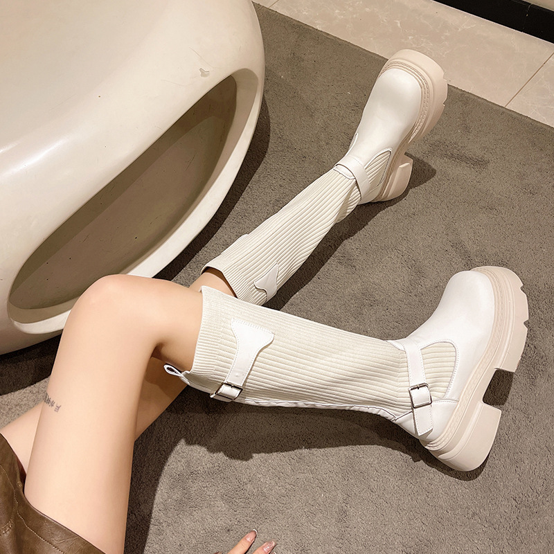 Autumn/Winter Knitted Elastic Thick Soled Boots.