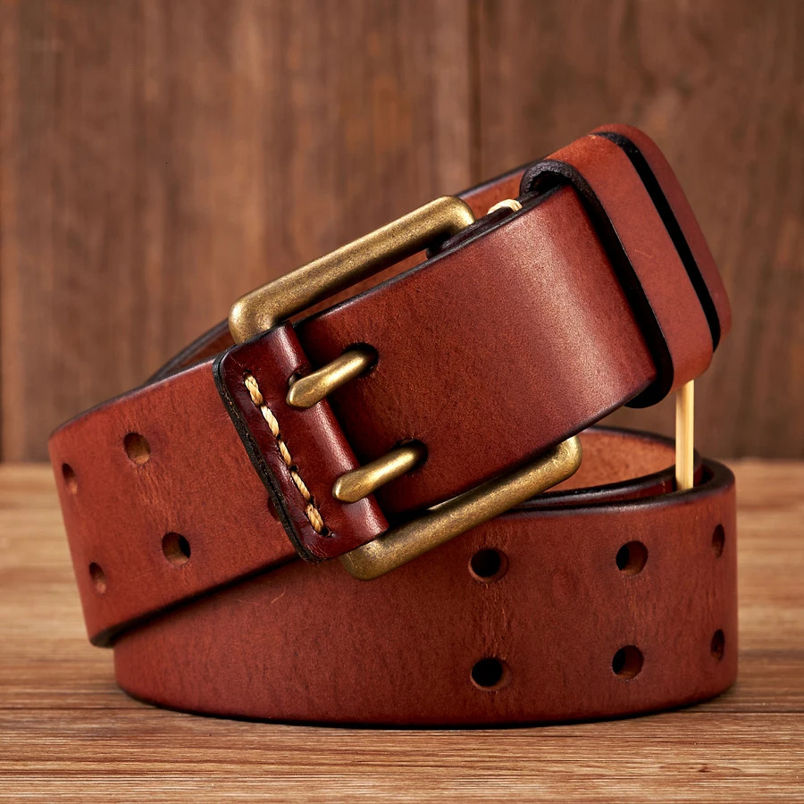 3.8cm wide vintage mens denim strap genuine leather strap copper double needle buckle handmade denim strap fashionable mens waist belt 241115