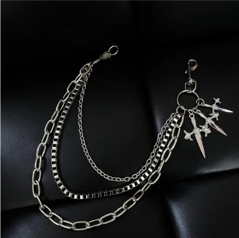 Hip hop fashion punk rock tenor wallet bullet keychain silver alloy tassel pants keychain Chaveiro jewelry 241115