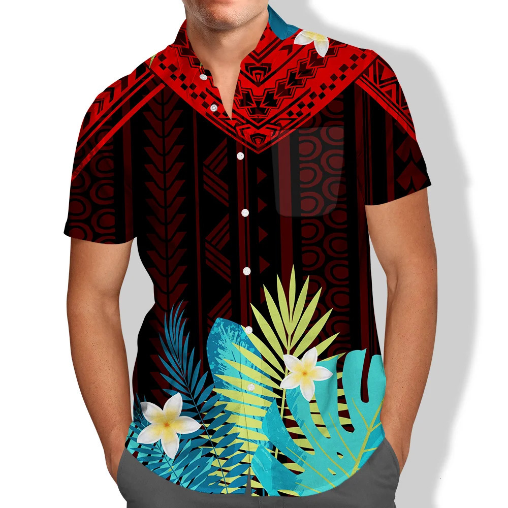 Pocket Short Sleeve Samoan Puletasi Vintage Polynesian Tribal Print Match Men Shirts Tops Plus Size Island Wear Viking Clothes 240415