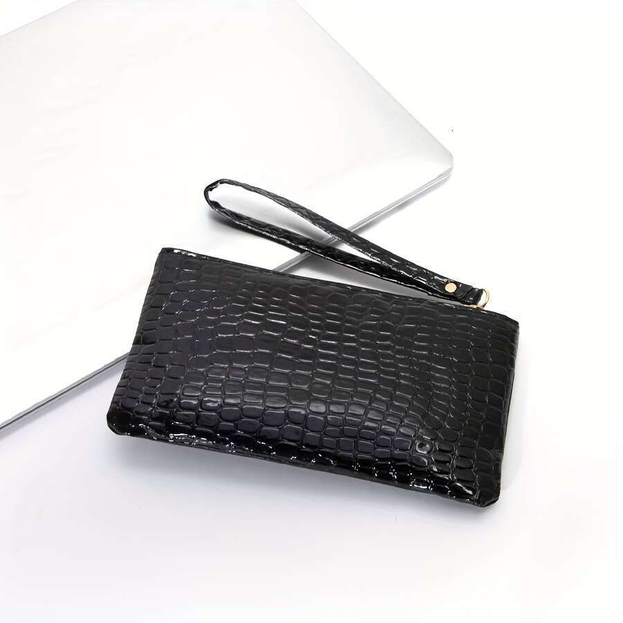Women Crocodile Pattern Clutch, Stylish Wristlet Handbag Bag, Elegant Mobile Phone Coin Purse
