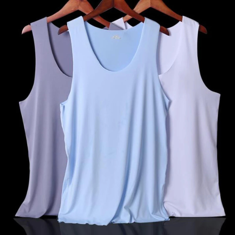 Men Ice Silk Seamless Tank Tops Underwear Mens Undershirt Male Bodyshaper Wrestling Fitness Shirts Solid Breathable Singletss 240415