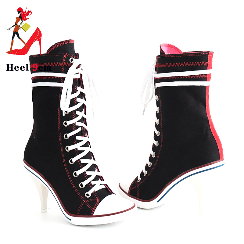 2024 Women Boots Design Stiletto High Canvas Fashion Lady Lace Up Pointed Ankle Shoes Sexy High-Heeled Thin Heel Boot