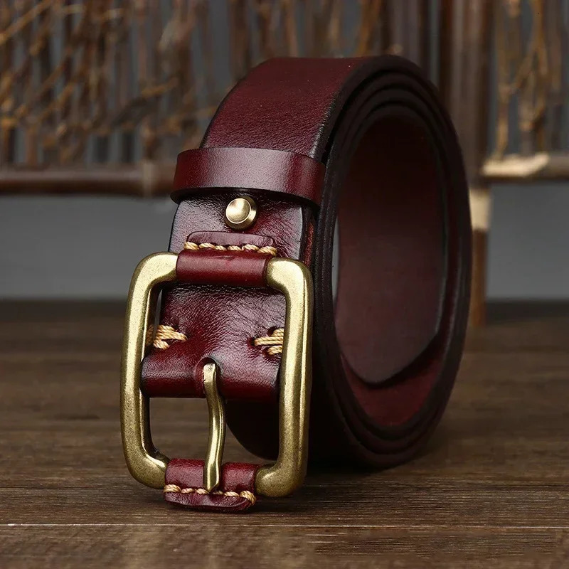 3.8CM pure denim high-quality mens leather belt mens belt mens brass buckle fancy retro jeans denim Cintos 241115