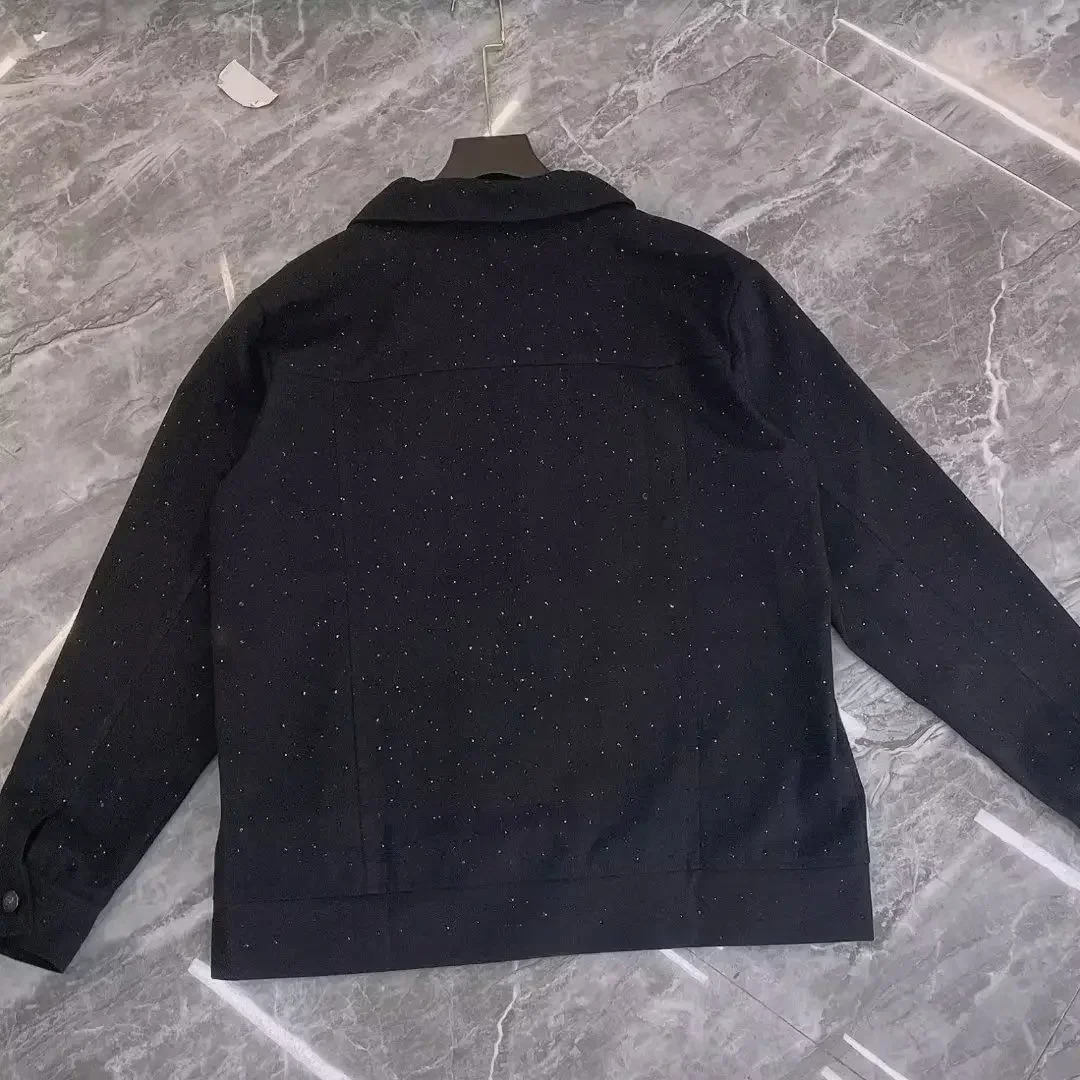 Mens denim jacket casual slim fit short denim jacket mens diamond jacket black Japanese loose fit fashionable and elegant low-cost rock Y2k Korea 2411