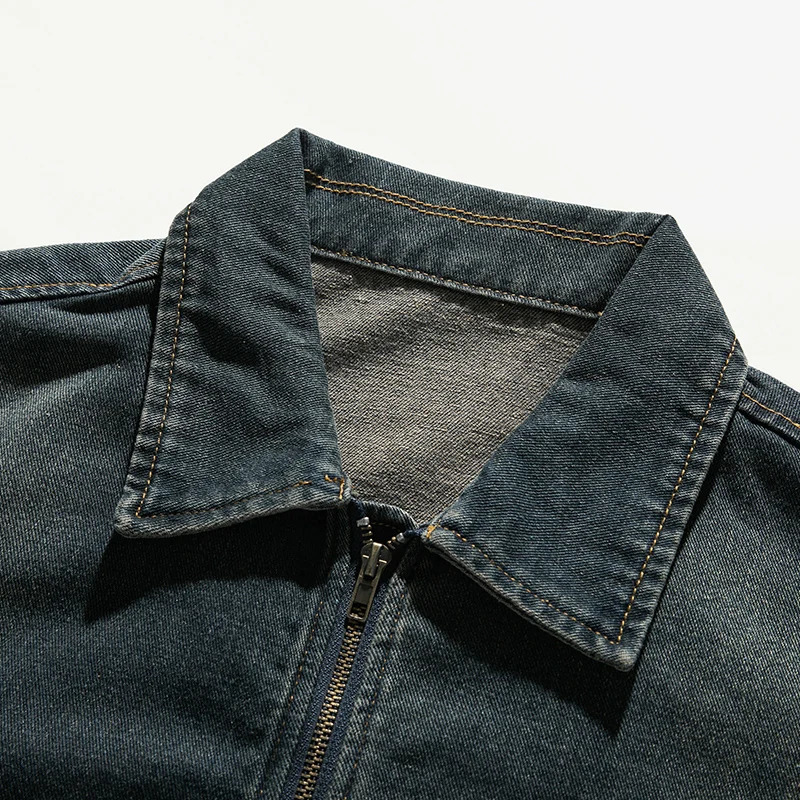 Mens denim jacket retro washed lapel jacket autumn fashionable loose denim jacket zipper n pilot workwear jacket 241115