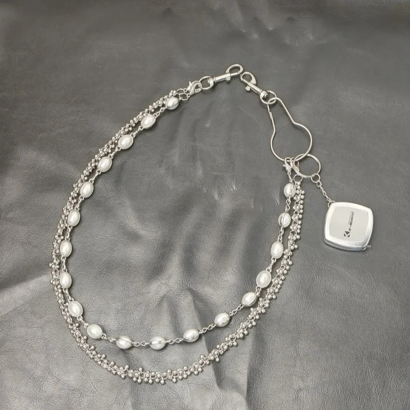 Retro pearl pants chain mens multifunctional single waist trendy accessory silver metal punk hip-hop pants chain y2k 241115