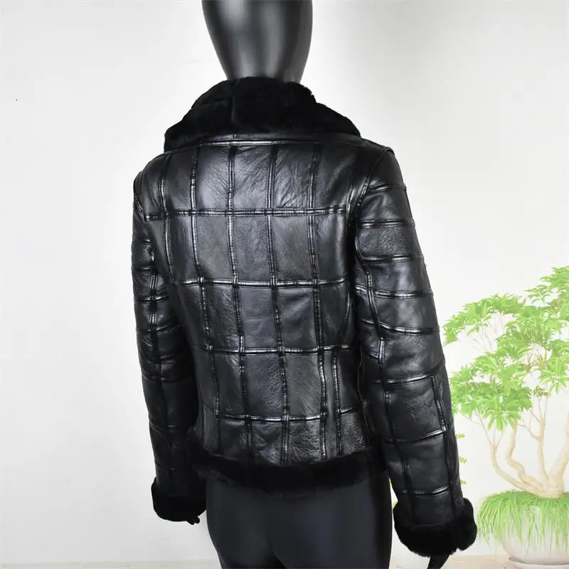 Real Sheep Skin Fur Splicing Autumn Winter Tops Warm Leather Coat Women Vest Fashion Motorcycle Clothing Sheepskin Crop top 241115