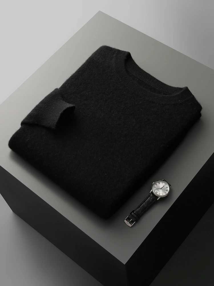 100% Merino Wool Mens O-Neck Long Slve Pullover Sweater Spring Autumn Smart Casual Pure Color Jumper Cashmere Knitwear TopsC241114