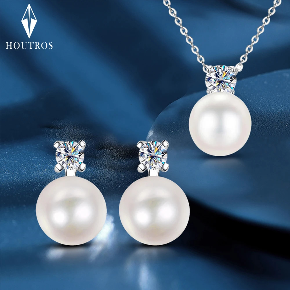 D Color Pearl Jewelry Set for Women 4mm Diamond Pendant Necklace Earrings Wedding Anniversary Gift 241115