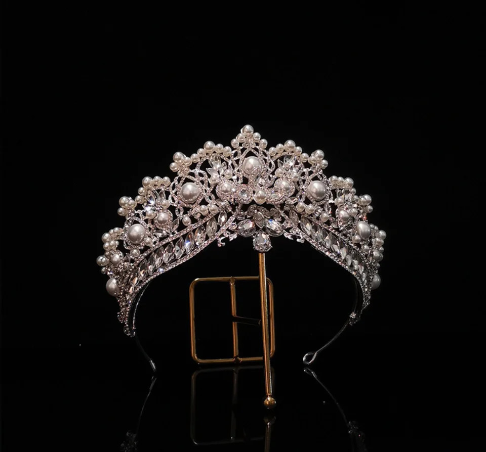 Bridal Crown Headpiece for Wedding Headpiece Princess Crystal Pearl Crown for Female Bridal Headpiece 241115