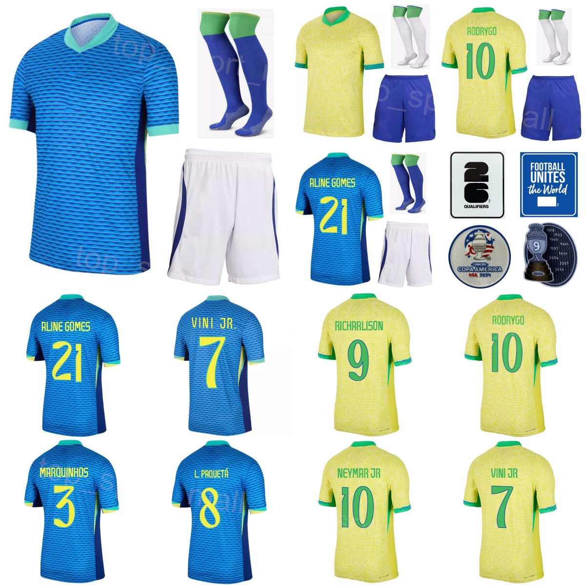 2024 Copa America Men Kids Brazils Soccer Jersey 21 ENDRICK 8 PAQUETA 10 RODRYGO BERALDO BENTO BRUNO WENDELL JUNIOR RICHARLISON Football Shirt Kits National Team