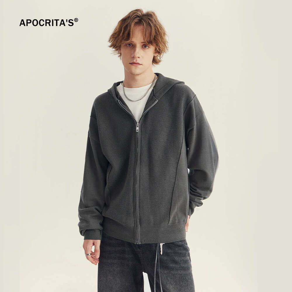 APO Wear | Autumn And Winter Men's Hooded Knitted Cardigan Coat, High End Trendy Brand Loose Casual Zipper Sweater