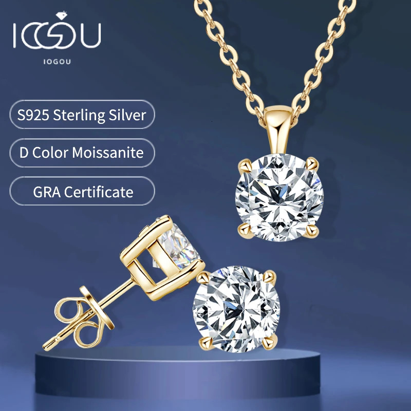 18k Gold Plated 3.0CTW D Color Diamond Jewelry Set Womens Silver 925 Chain Pendant Necklace Screw Earring Set Gift 241115