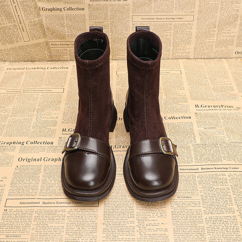 Vintage versatile brown socks boots women's autumn and winter short boots.
