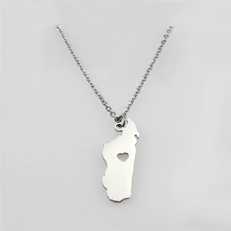 10PCS Madagascar Map Pendant Necklace Africa Malagasy Chain Country Necklace Stainless Steel Outline Continent Choker for Motherland Hometown Female L