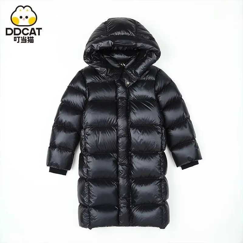 Winter jacket for boys and girls long length down jacket black thick hooded jacket big childrens jacket 2023 new 6 7 8 12 14 X241115