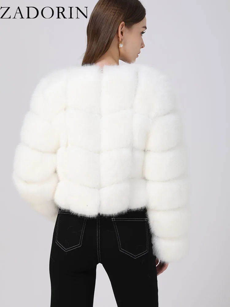 ZADORIN Faux Fur Coats Cropped Top For Women Jacket Winter 2024 Coat Fluffy White Tops 241115