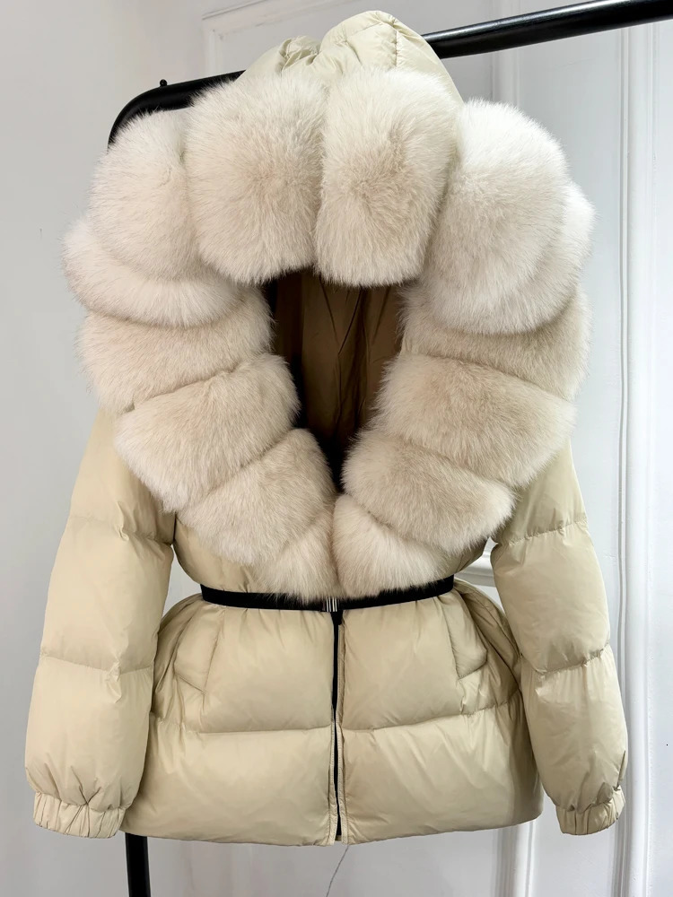 2024 Fashion Winter Puffer Down Jacket Women Real Fur Hooded Thick Warm 90 White Duck Coat Female Waterproof Parka 241115