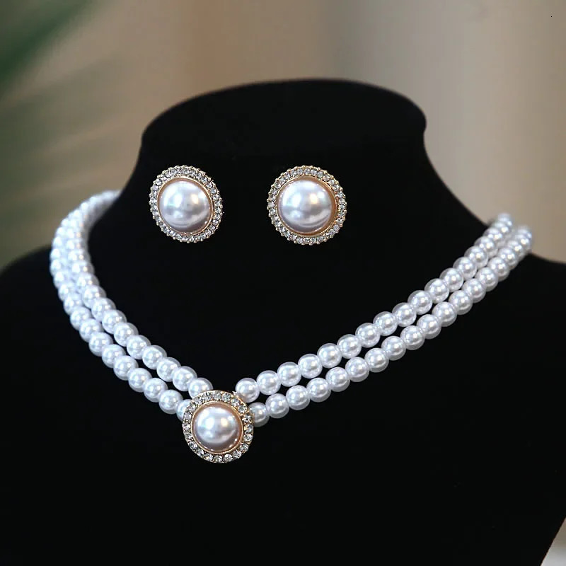 3 pieces/set of cute ladies imitation pearl round pendant necklace earrings jewelry set 241115