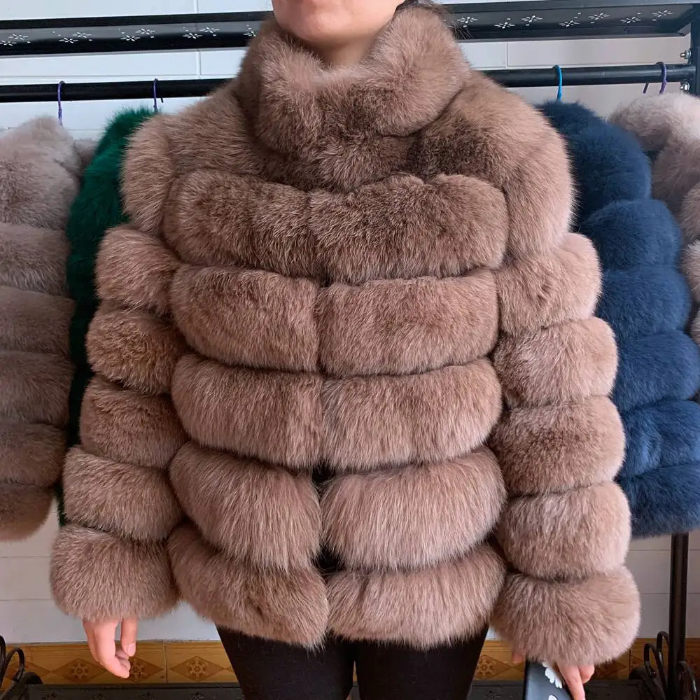 Women Short Furry Real Fur Winter Coat Plus Size Stand Collar Long Sleeve Real Fox Fur Coat Spring Fashion Party Jacket Overcoat 241115