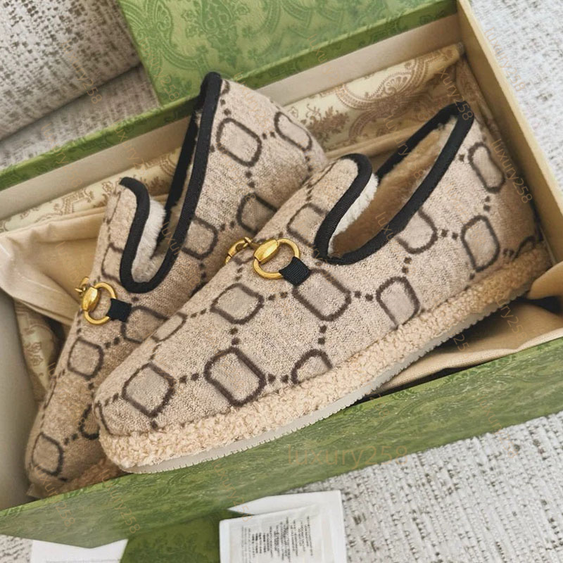 Winter warm wool Fur loafers Metal buckle slip on shoes Flat Furry fluffy snow shoes booties Casual shoes Luxury designer shoes Men womens Factory footwear 35-40