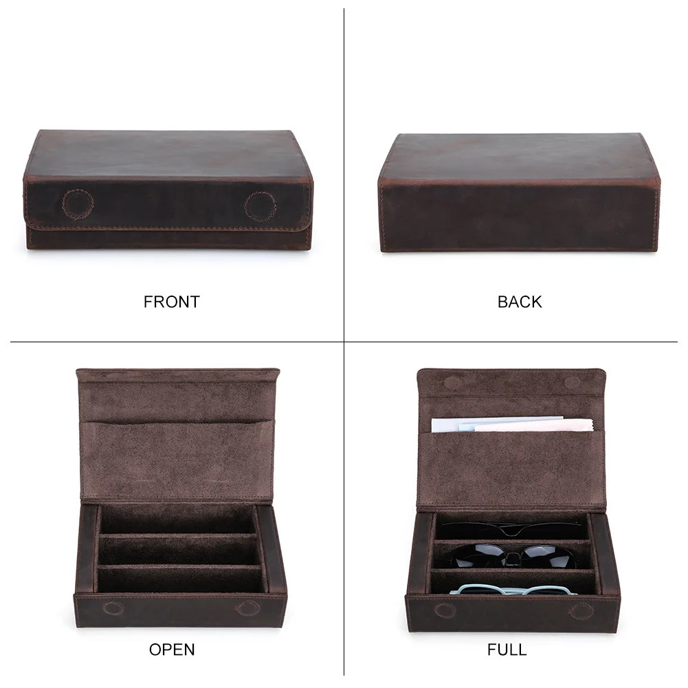 Leather 3-slot sunglasses case womens glasses manager box retro glasses protection glasses case 241114