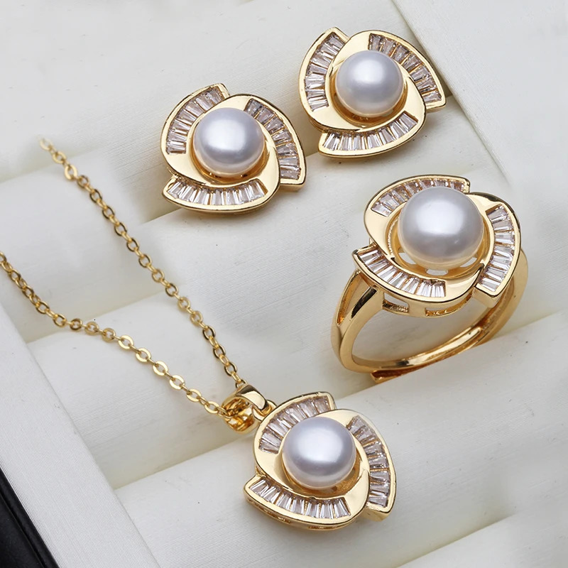 real pearl necklace and earring set 18K gold-plated elegant pearl set birthday mothers gift white 241115