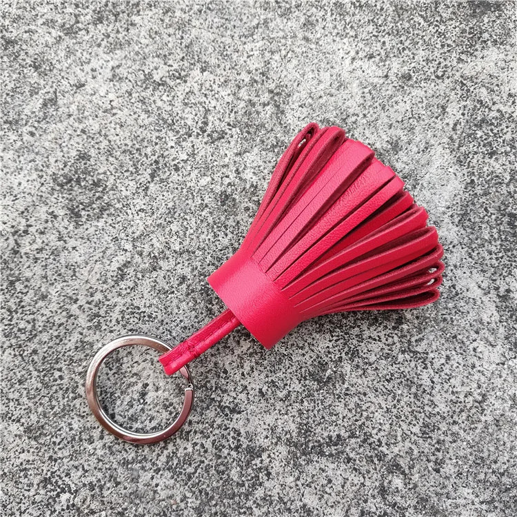 genuine natural leather tassel keychain car keychain keyring womens bag charm pendant girl 241114